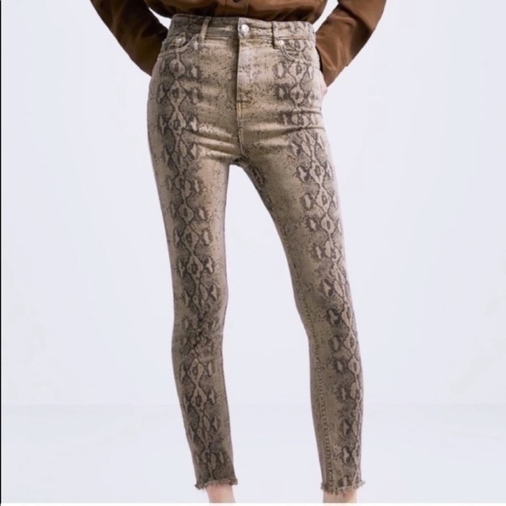ZARA Print Pants High Waist Skinny Jeans 4